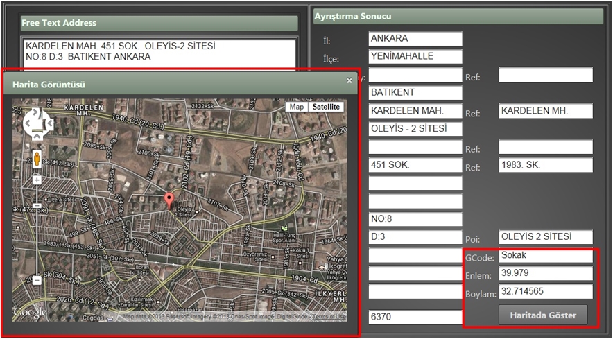 Adres zmleme Test Ekran